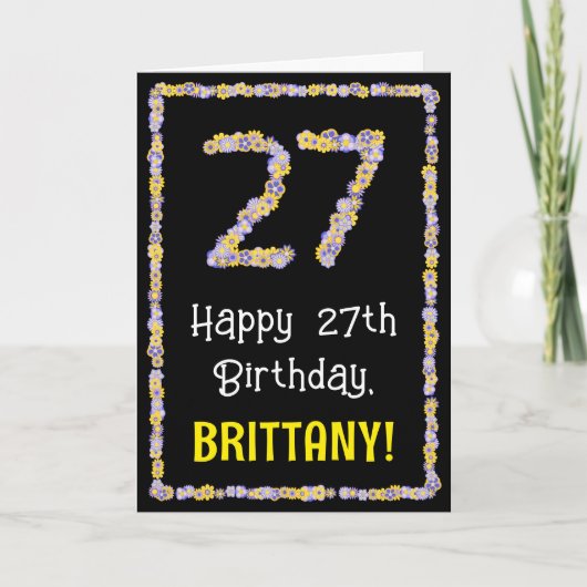 27e verjaardag: Floral Flowers Number, Custom Name Kaart (Voorkant)