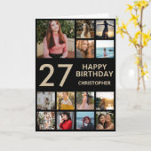 27e verjaardag Foto Collage 13 Foto's Black & Gold Kaart (Gele Bloem)
