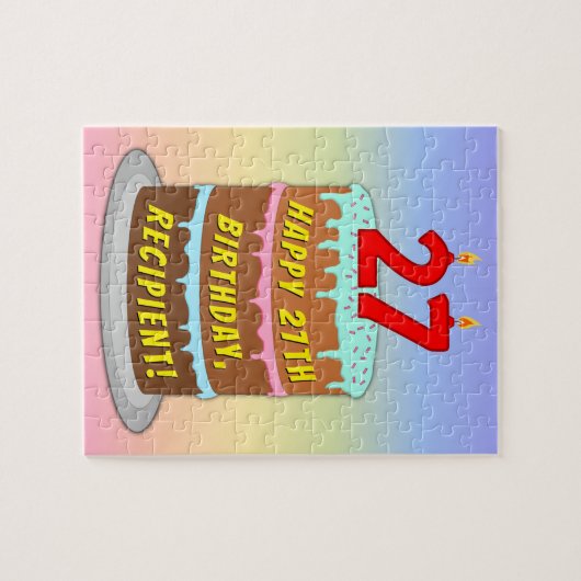 27e verjaardag: Fun Cake and Candles + Custom Name Legpuzzel (Horizontaal)
