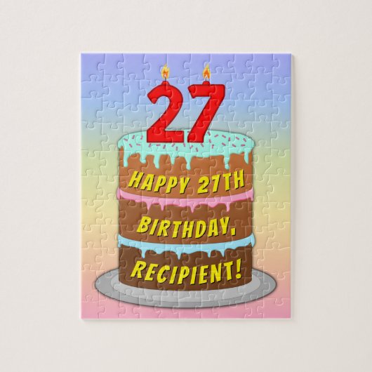 27e verjaardag: Fun Cake and Candles + Custom Name Legpuzzel (Verticaal)
