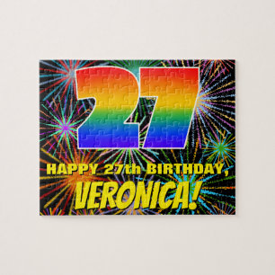 27e verjaardag: Fun, Colorful Celebratory Firework Legpuzzel