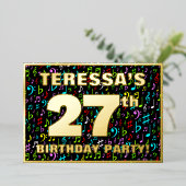 27e verjaardag — Fun, Colorful Music Symbols Folie Uitnodiging (Staand Voorkant)