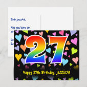 27e verjaardag: Fun Hearts Pattern, Regenboog 27 Briefkaart (Voorkant / Achterkant)
