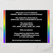 27e verjaardag: Fun, kleurrijk regenboogpatroon Folie Uitnodiging (Achterkant)