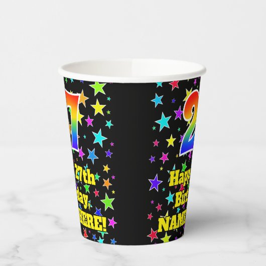27e verjaardag: Fun Stars Pattern en Rainbow 27 Papieren Bekers (Links)