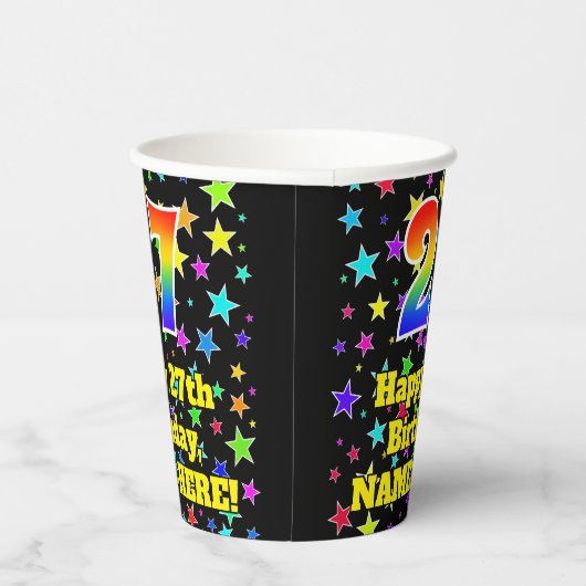 27e verjaardag: Fun Stars Pattern en Rainbow 27 Papieren Bekers (Rechts)