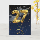 27e verjaardag Gold Mylar ballon en Confetti Card Kaart (Gele Bloem)