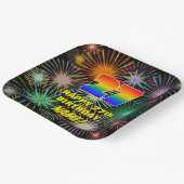 27e verjaardag: kleurrijk, gevierd vuurwerk papieren bordje (Gebogen)