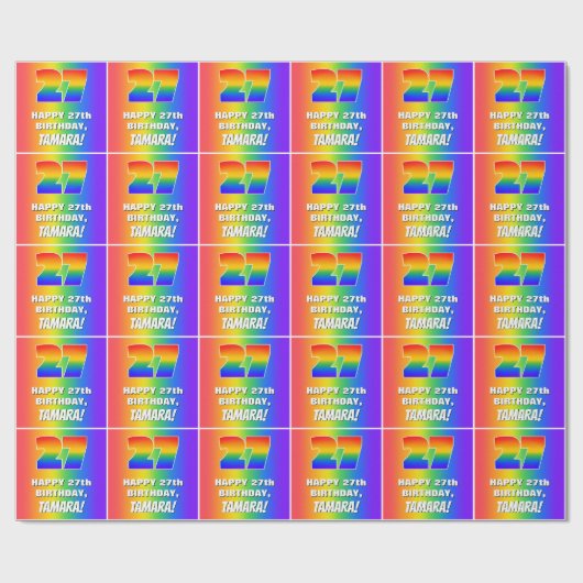 27e verjaardag: kleurrijk, vun regenboogpatroon #  cadeaupapier (Vlak)