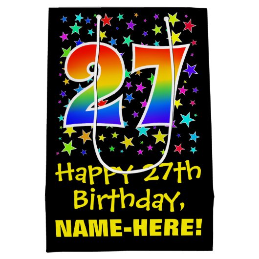 27e verjaardag: Kleurrijke Sterren Patroon & Regen Medium Cadeauzakje (Achterkant)