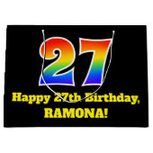 27e verjaardag ~ Leuk, Kleurrijk, Levendig, Regenb Groot Cadeauzakje (Voorkant)