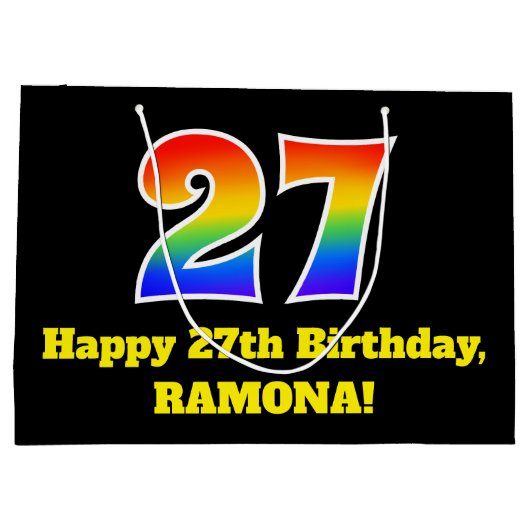 27e verjaardag ~ Leuk, Kleurrijk, Levendig, Regenb Groot Cadeauzakje (Achterkant)