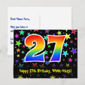 27e Verjaardag: Leuk Sterren Patroon, Regenboog 27 Briefkaart (Voorkant / Achterkant)