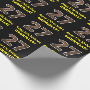 27e Verjaardag: Naam & Faux Wood Grain Patroon "27 Cadeaupapier