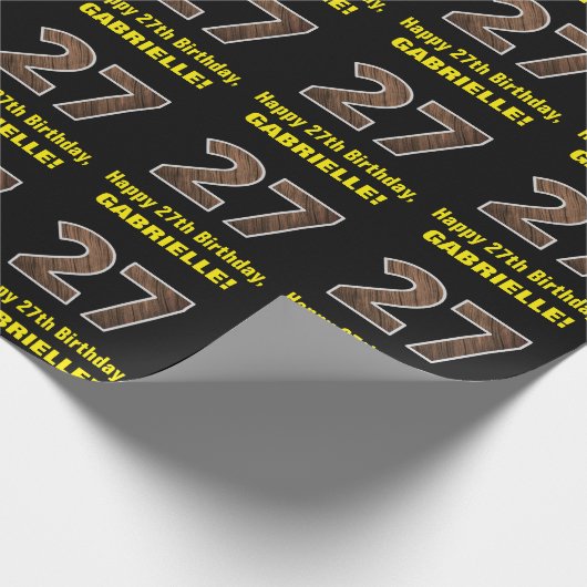 27e Verjaardag: Naam & Faux Wood Grain Patroon "27 Cadeaupapier (Hoek)