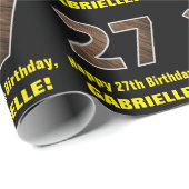 27e Verjaardag: Naam & Faux Wood Grain Patroon "27 Cadeaupapier (Rol Hoek)