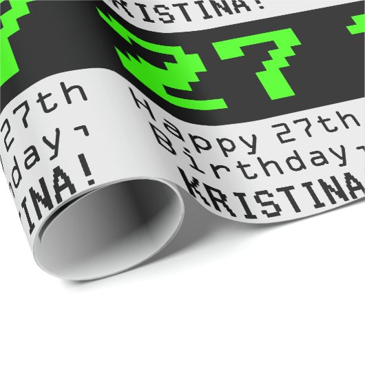 27e verjaardag - Nerdy / Geeky stijl "27" en naam Cadeaupapier (Rol Hoek)