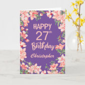 27e verjaardag Paarse Pink Peach Waterverf Floral Kaart (Gele Bloem)