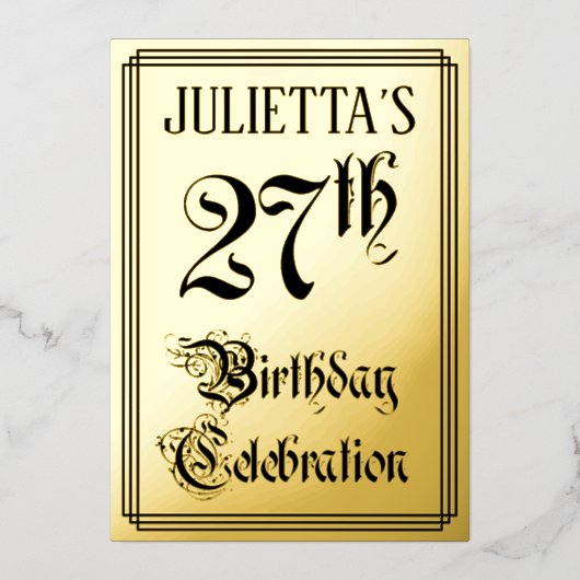 27e verjaardag Partij — Elegant Manuscript + de Na Folie Uitnodiging (Voorkant)