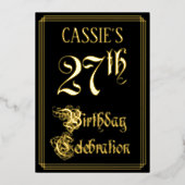 27e verjaardag Partij — Fancy Manuscript & Naam va Folie Uitnodiging (Voorkant)
