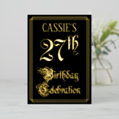 27e verjaardag Partij — Fancy Manuscript & Naam va Folie Uitnodiging (Staand Voorkant)