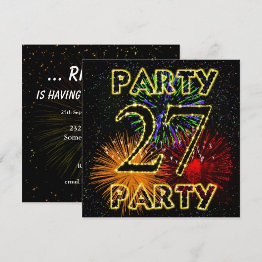 27e verjaardag partijuitnodiging met vuurwerk kaart (Voorkant / Achterkant)