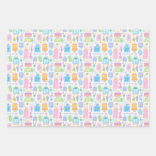 27e verjaardag Pastel Roze Cake Cadeaus Ballons Inpakpapier Vel (Voorkant 2)