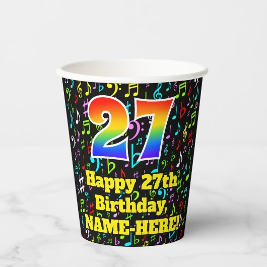 27e Verjaardag: Plezier Muzieknoten Patroon, Regen Papieren Bekers (Voorkant)