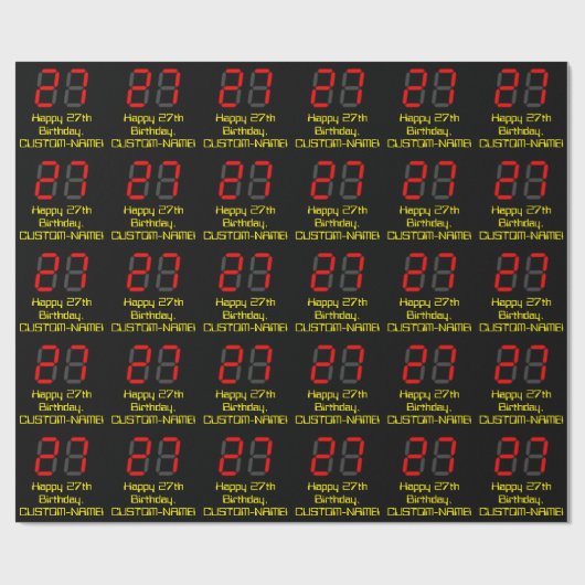 27e verjaardag: Red Digital Clock Style "27" + naa Cadeaupapier (Vlak)