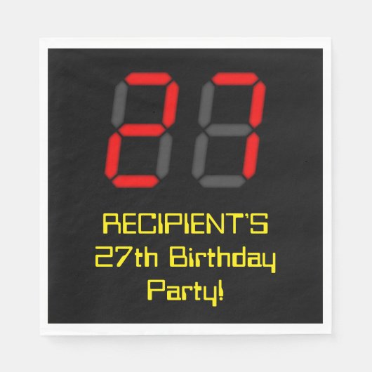 27e verjaardag: Red Digital Clock Style "27" + naa Servet (Voorkant)