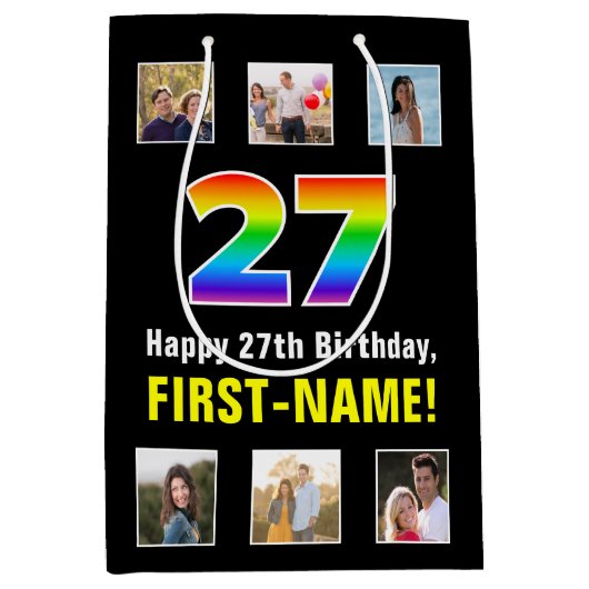 27e verjaardag: Regenboog "27", Aangepaste foto's  Medium Cadeauzakje (Voorkant)