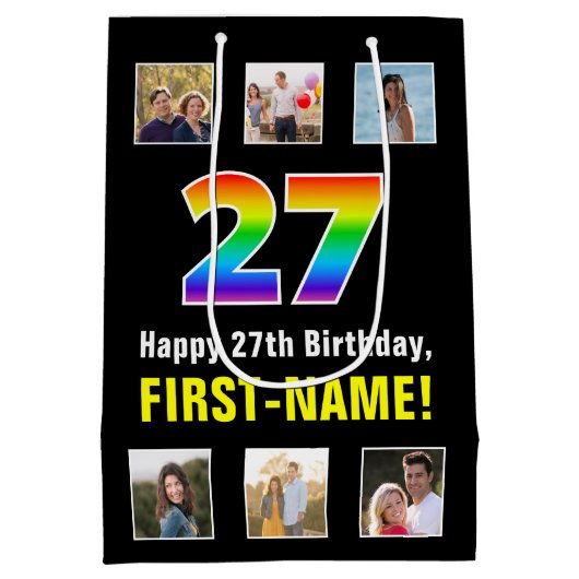 27e verjaardag: Regenboog "27", Aangepaste foto's  Medium Cadeauzakje (Achterkant)
