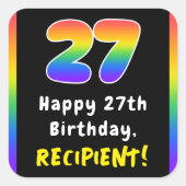 27e verjaardag: Regenboogspectrum # 27, Aangepaste Vierkante Sticker (Voorkant)