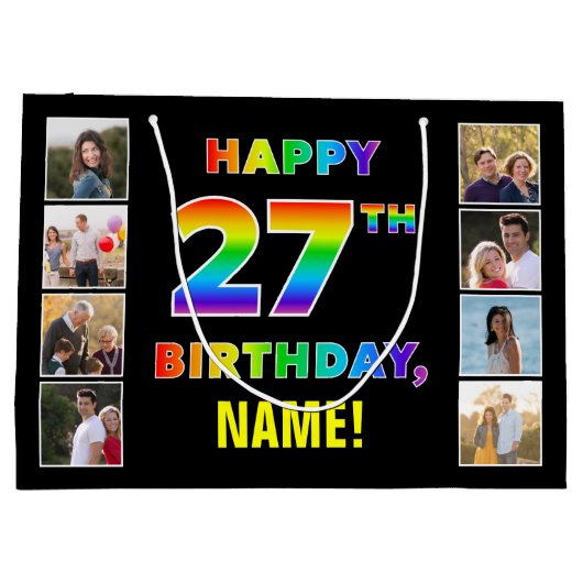 27e Verjaardag: Regenboogtekst, Aangepaste foto's  Groot Cadeauzakje (Achterkant)
