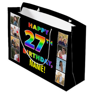 27e Verjaardag: Regenboogtekst, Aangepaste foto's  Groot Cadeauzakje