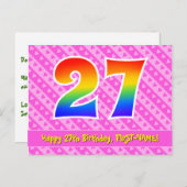 27e verjaardag: Roze strepen & harten, Regenboog 2 Briefkaart (Voorkant / Achterkant)