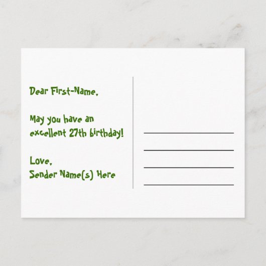 27e verjaardag: Roze strepen & harten, Regenboog 2 Briefkaart (Achterkant)