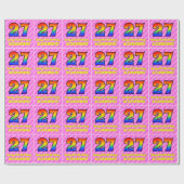 27e verjaardag: roze strips & harten, regenboognr. cadeaupapier (Vlak)