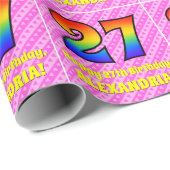 27e verjaardag: roze strips & harten, regenboognr. cadeaupapier (Rol Hoek)
