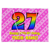 27e verjaardag: roze strips & harten, regenboognr. groot cadeauzakje (Achterkant)