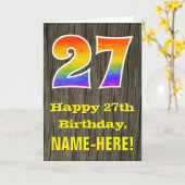 27e verjaardag: Rustic Faux Wood Kijk, regenboog " Kaart (Gele Bloem)