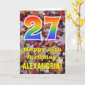 27e verjaardag; rustieke herfstbladeren; regenboog kaart (Gele Bloem)