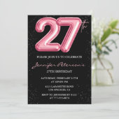 27e verjaardag uitnodigingen Pink Balloon Glam Bla (Staand voorkant)