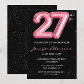 27e verjaardag uitnodigingen Pink Balloon Glam Bla (Voorkant / Achterkant)