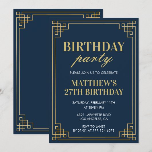 27e verjaardag uitnodigingen Verjaardagsfeest jong (Voorkant / Achterkant)