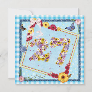 27e verjaardag Uitnodigingsbloemen, vlinders Kaart