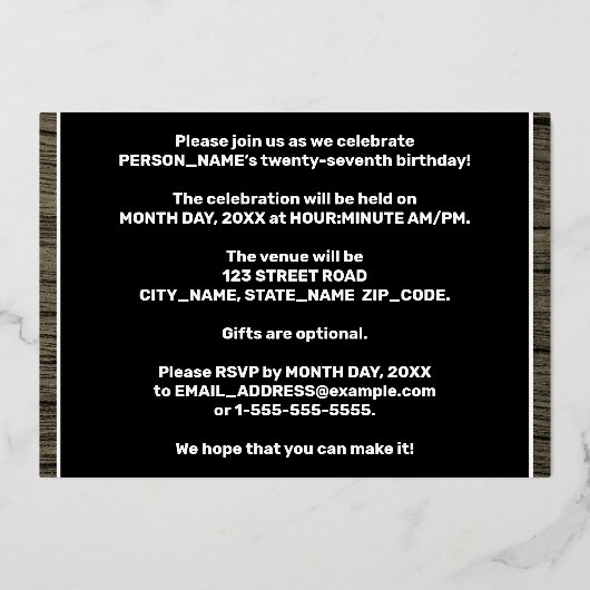 27e verjaardag: Vet, Faux-waterkorenpatroon Folie Uitnodiging (Achterkant)