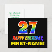 27e verjaardag: Vet, Vun, eenvoudig, regenboog 27 Briefkaart (Voorkant / Achterkant)