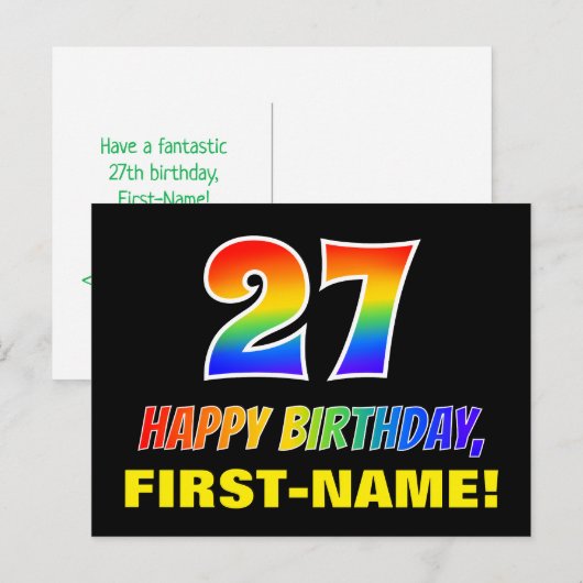 27e verjaardag: Vet, Vun, eenvoudig, regenboog 27 Briefkaart (Voorkant / Achterkant)