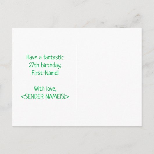 27e verjaardag: Vet, Vun, eenvoudig, regenboog 27 Briefkaart (Achterkant)